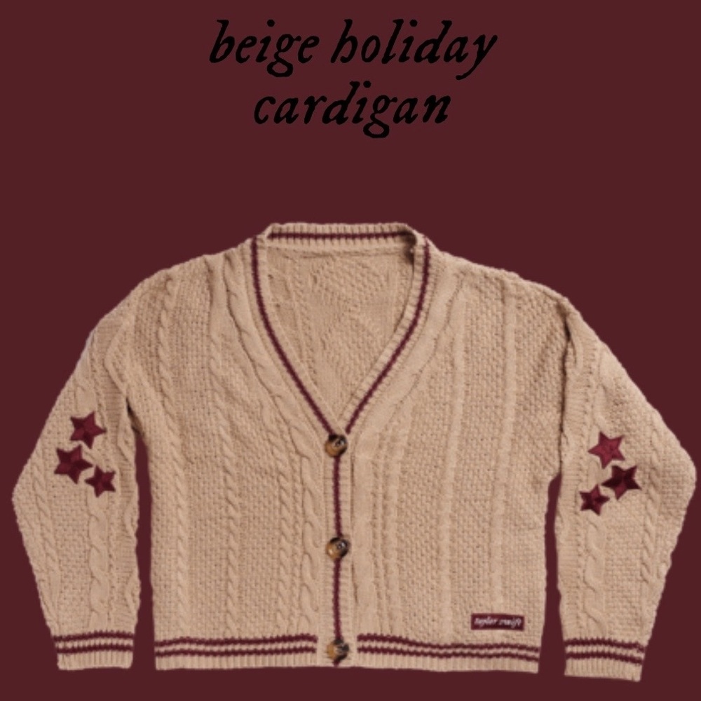 ISO | Taylor Swift | Beige & Red | Folklore Holiday Cardigan